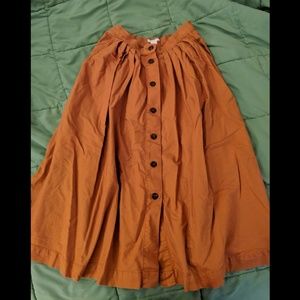 Midi Buttoned Orange Skirt with Pockets!